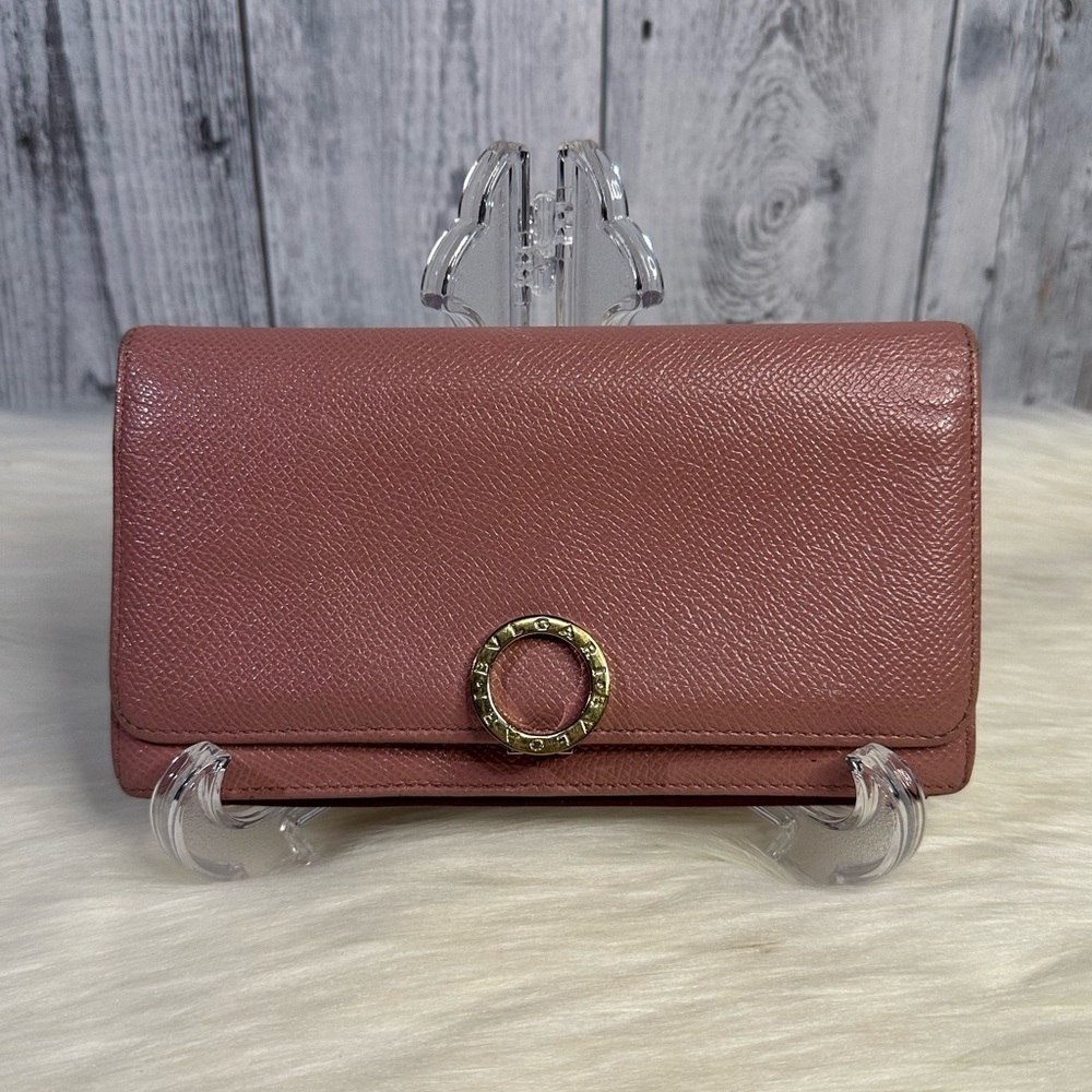 BULGARI logo clip long wallet in rose